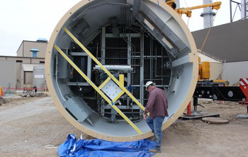 Looking inside the silos while they are resting prior to erection.