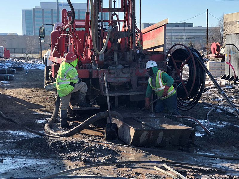geothermal drilling to install piping at UNO in Omaha, Neb.