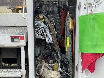 A bucket truck holds a wide variety of gear used by OPPD's line technicians.
