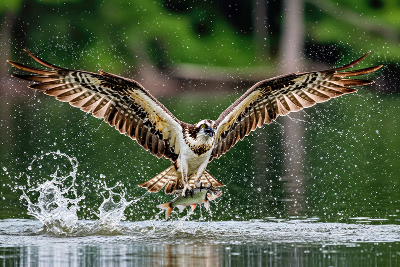 An osprey flies off with a freshly caught fish. The osprey family at Fort Calhoun Station catch fish from the Missouri River and other nearby bodies of water.