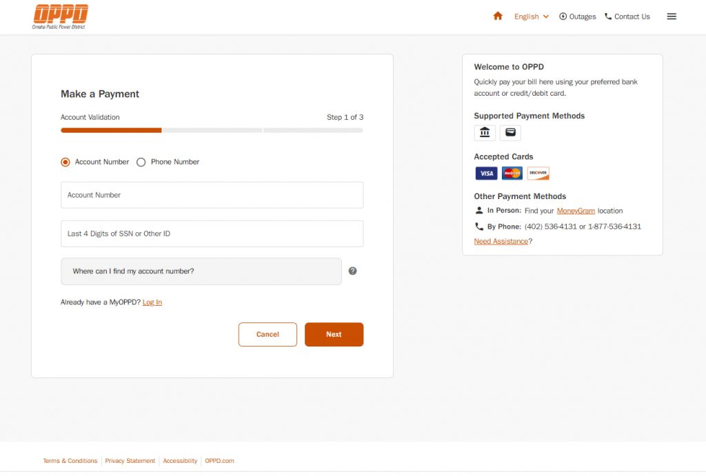 The bill payment page on the new customer portal.