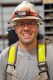 OPPD Cable Splicer Tyler Vaugh is shown wearing his hard hat at Omaha Service Center.