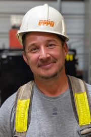 OPPD Cable Splicer Matt Liston is shown wearing his hard hat at Omaha Service Center.